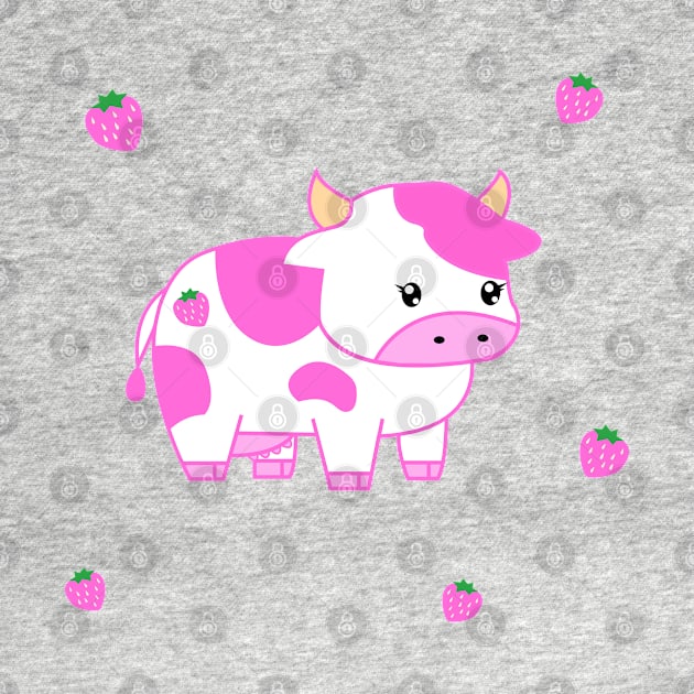 Strawberry Milk Cow Pillow Pet by Unicorn Artist